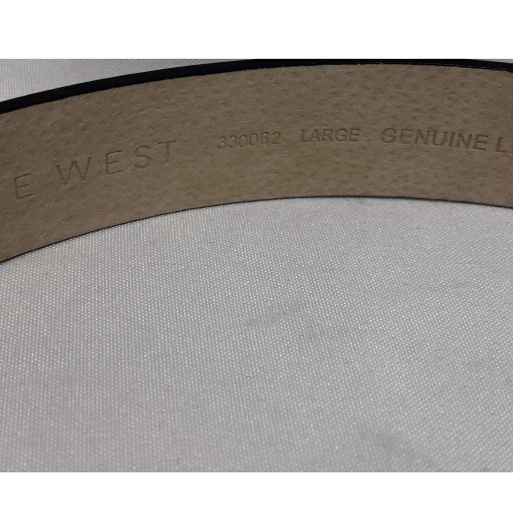 New Nine West Mens Unisex Black Genuine Leather Belt Silver Buckle Large capsule